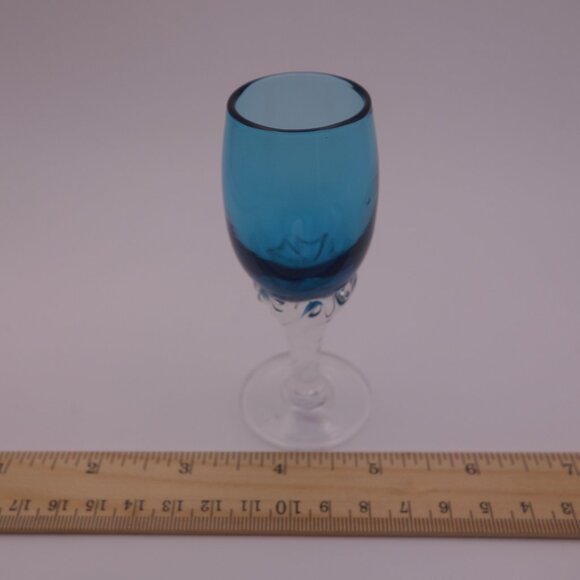 Set of Three(3) Blue Glass Very Small Glasses - Picture 7 of 13